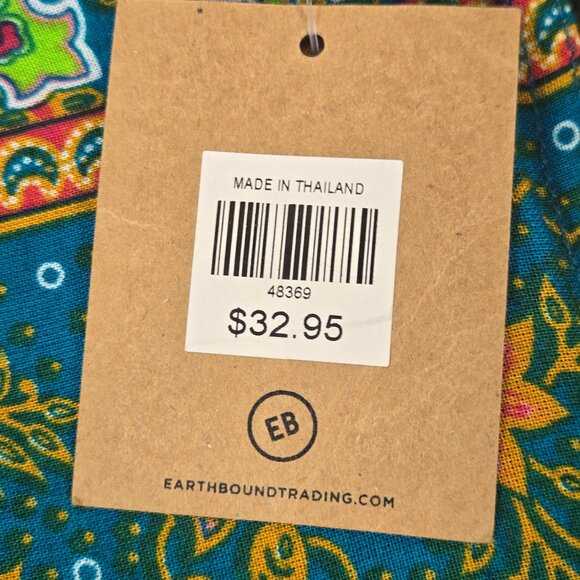 Earthbound Trading Size Small Turquoise Green Orange Sarong Florals Feathers NWT - Picture 8 of 9